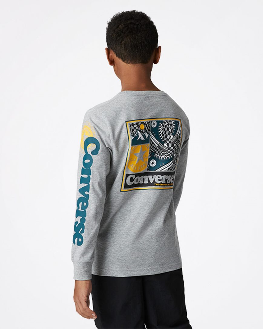 T-Shirts Converse Long Sleeve Sneaker Collage Chlapcenske Tmavo Siva | SK WCSKM1